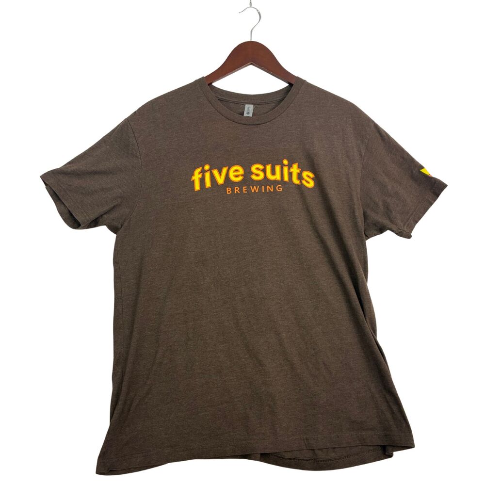 Five Suits Brewing T-Shirt Mens XL Brown Brewery Beer Graphic Logo Short Sleeve